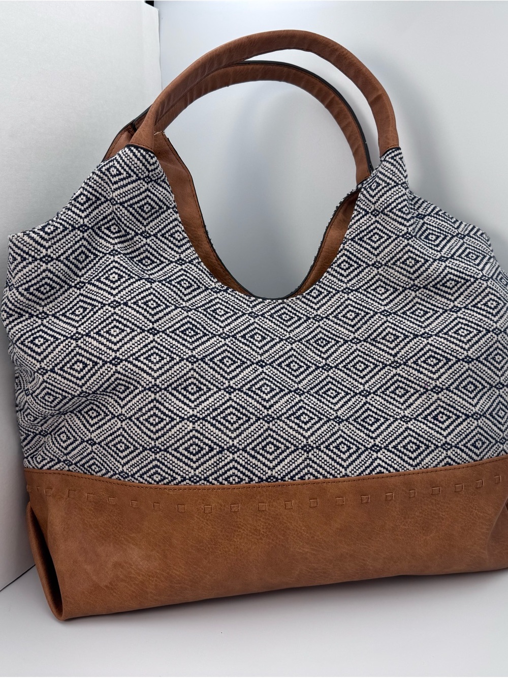 Bueno Brown and Blue Boho Geometric Shoulder Bag